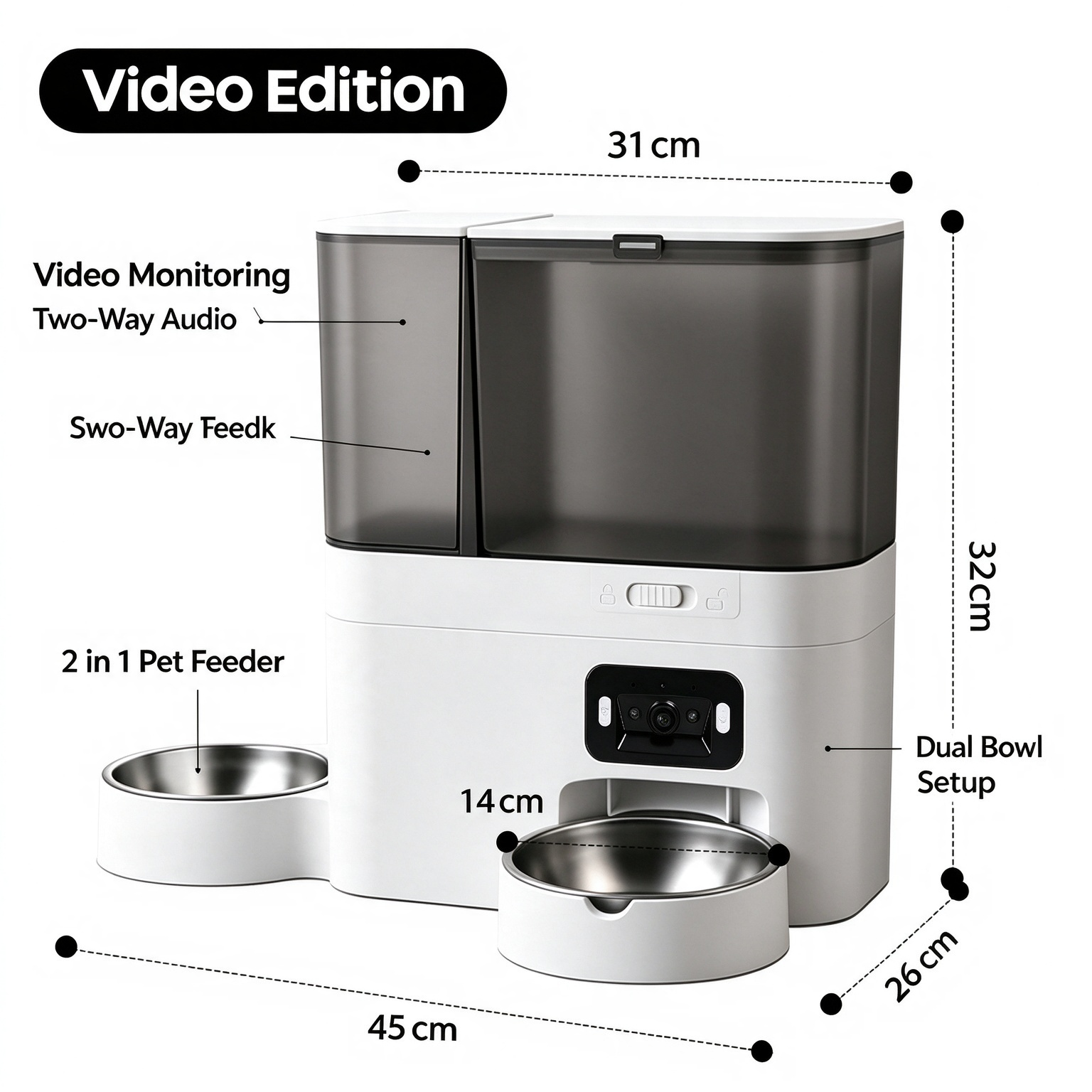 Smart Automatic Pet Feeder with Camera, Timer, and Integrated Water Dispenser (for Cats and Dogs) - Image 5