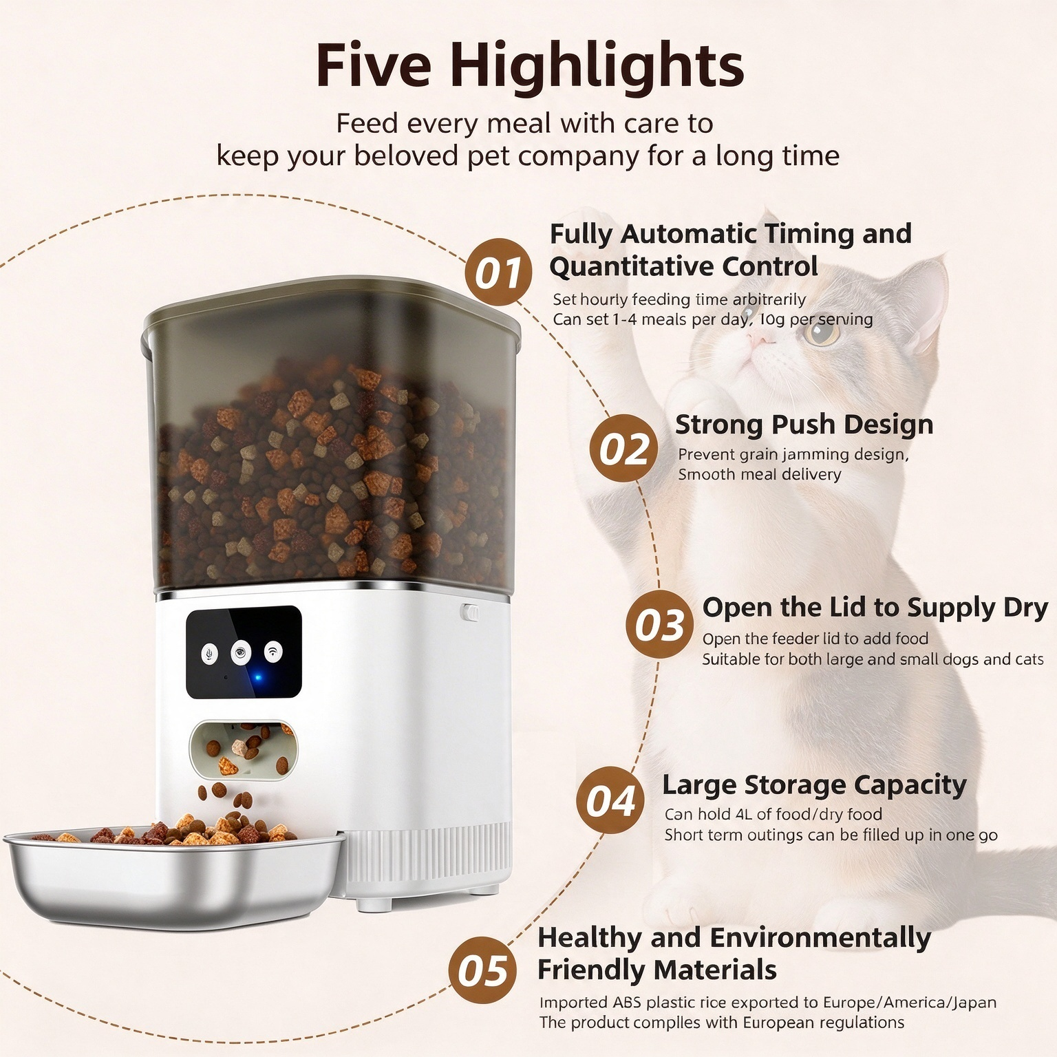 Smart Multi-Bowl Automatic Pet Feeder (4L) – App-Controlled & Button-Operated Meal Dispenser for Cats and Dogs (Suitable for Multi-Pet Households) - Image 6