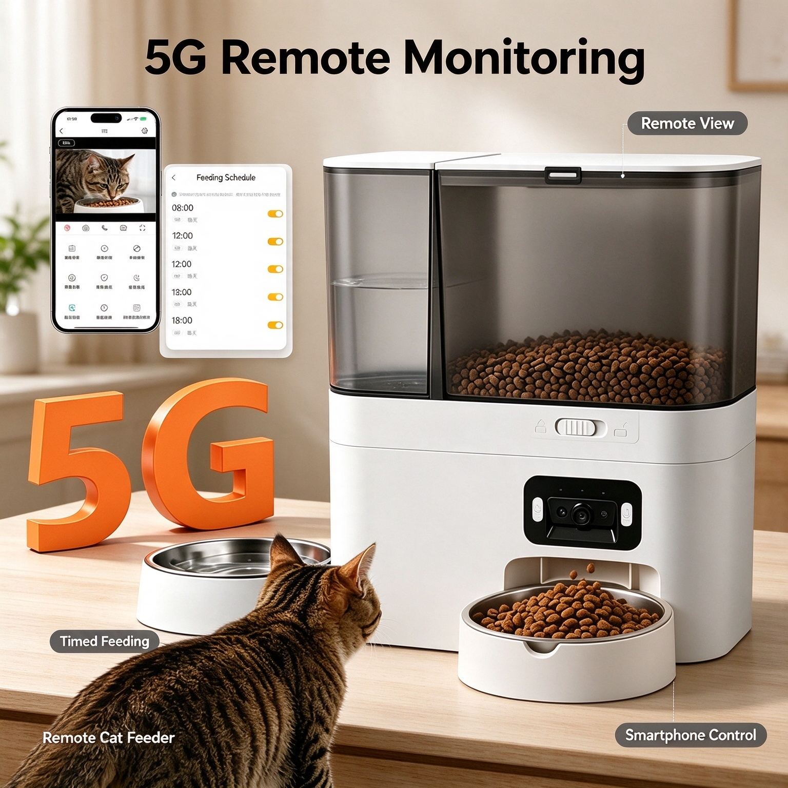 Smart Automatic Pet Feeder with Camera, Timer, and Integrated Water Dispenser (for Cats and Dogs) - Image 6