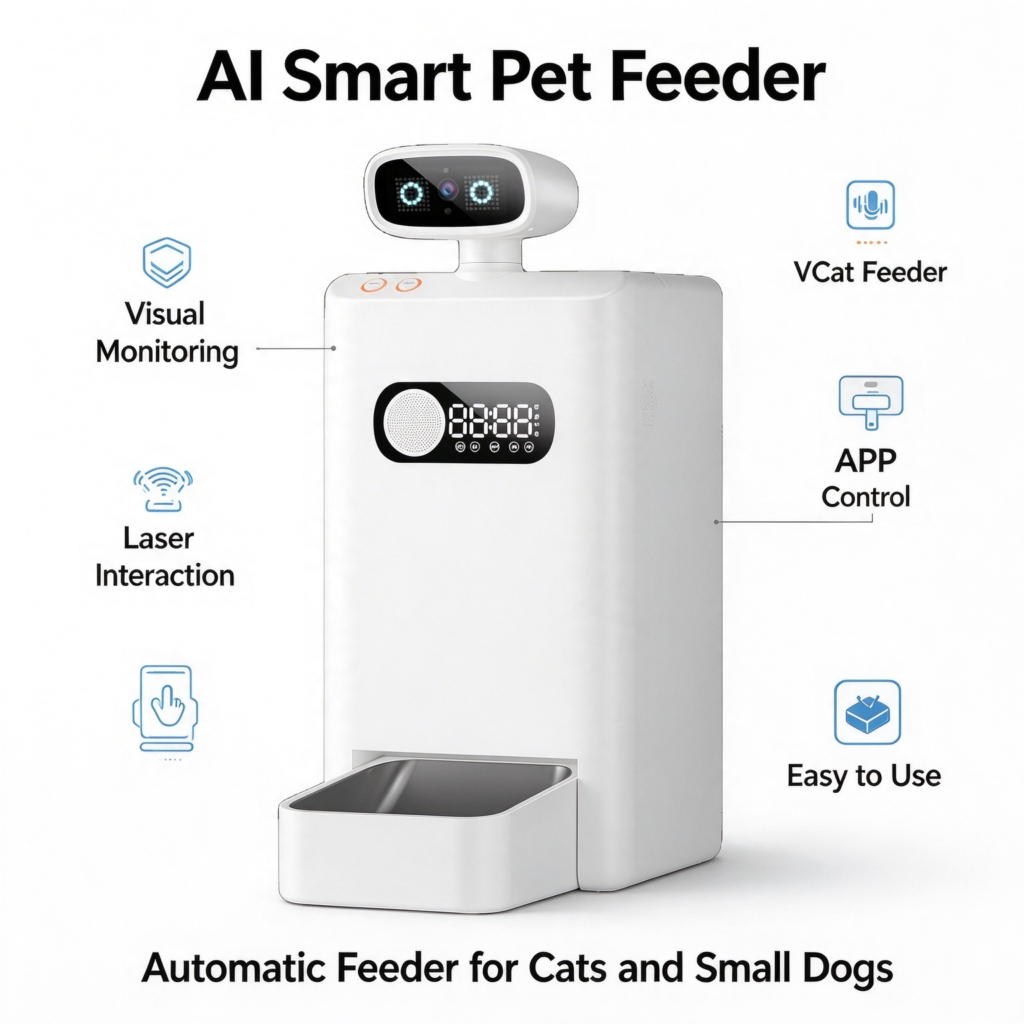 AI Smart Pet Feeder, visual monitoring camera, laser play interaction, APP control auto feeder for cats small dogs