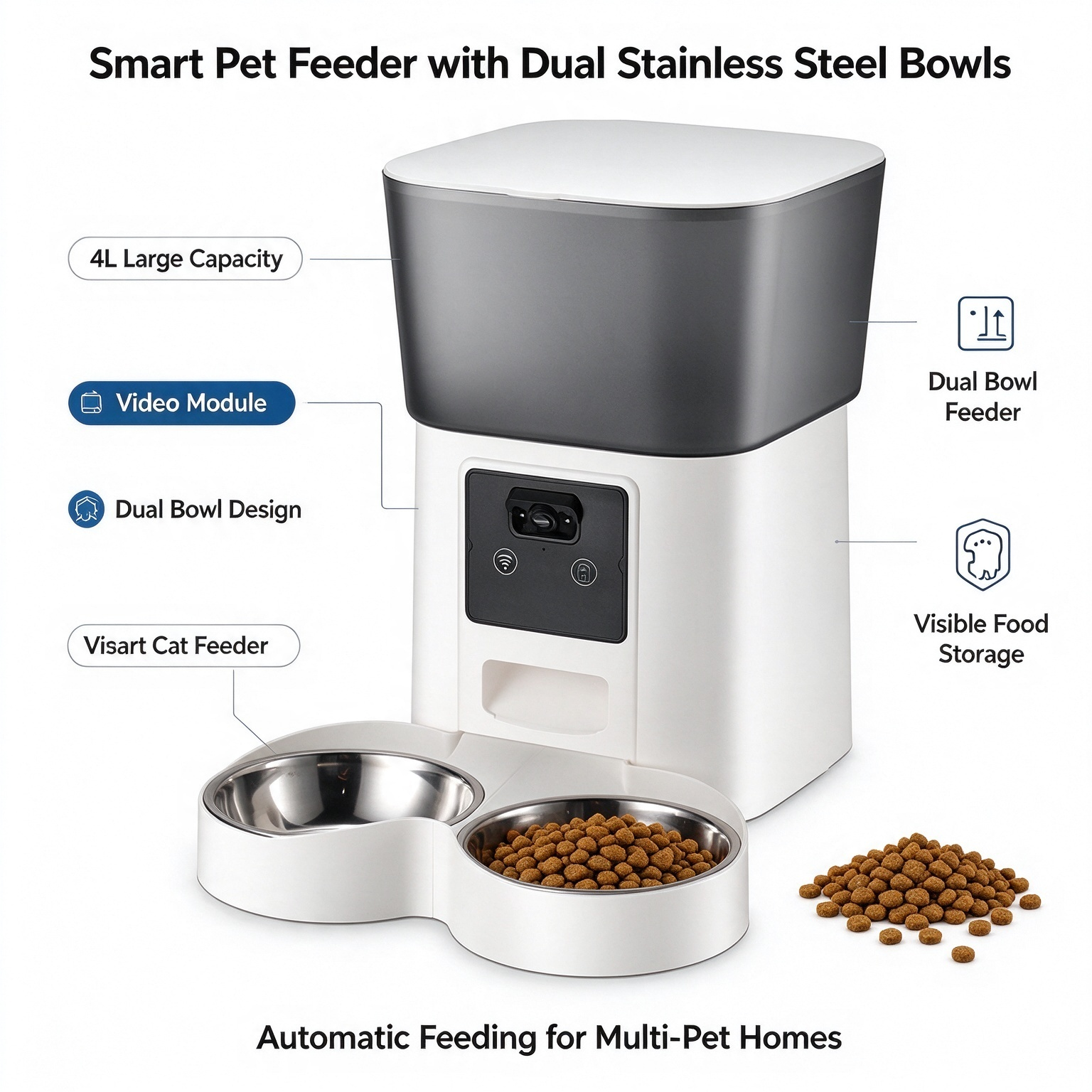 Smart Automatic Pet Feeder: Large-Capacity Unit with Camera for Remote, Scheduled, and Portion-Controlled Feeding of Cats and Dogs - Image 8