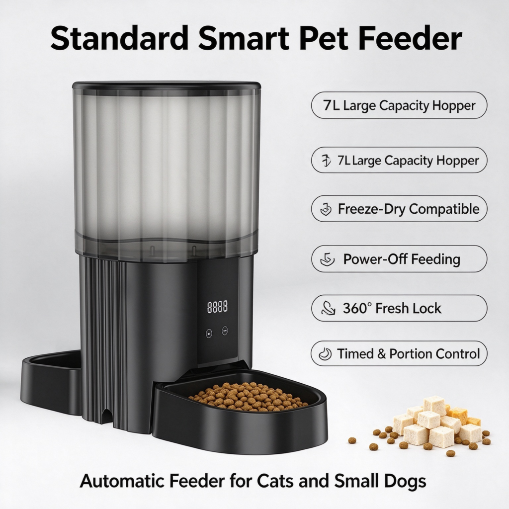 7L Standard Smart Pet Feeder, freeze-dry compatible, power-off feeding, 360° fresh lock, timed portion control feeder for cats small dogs