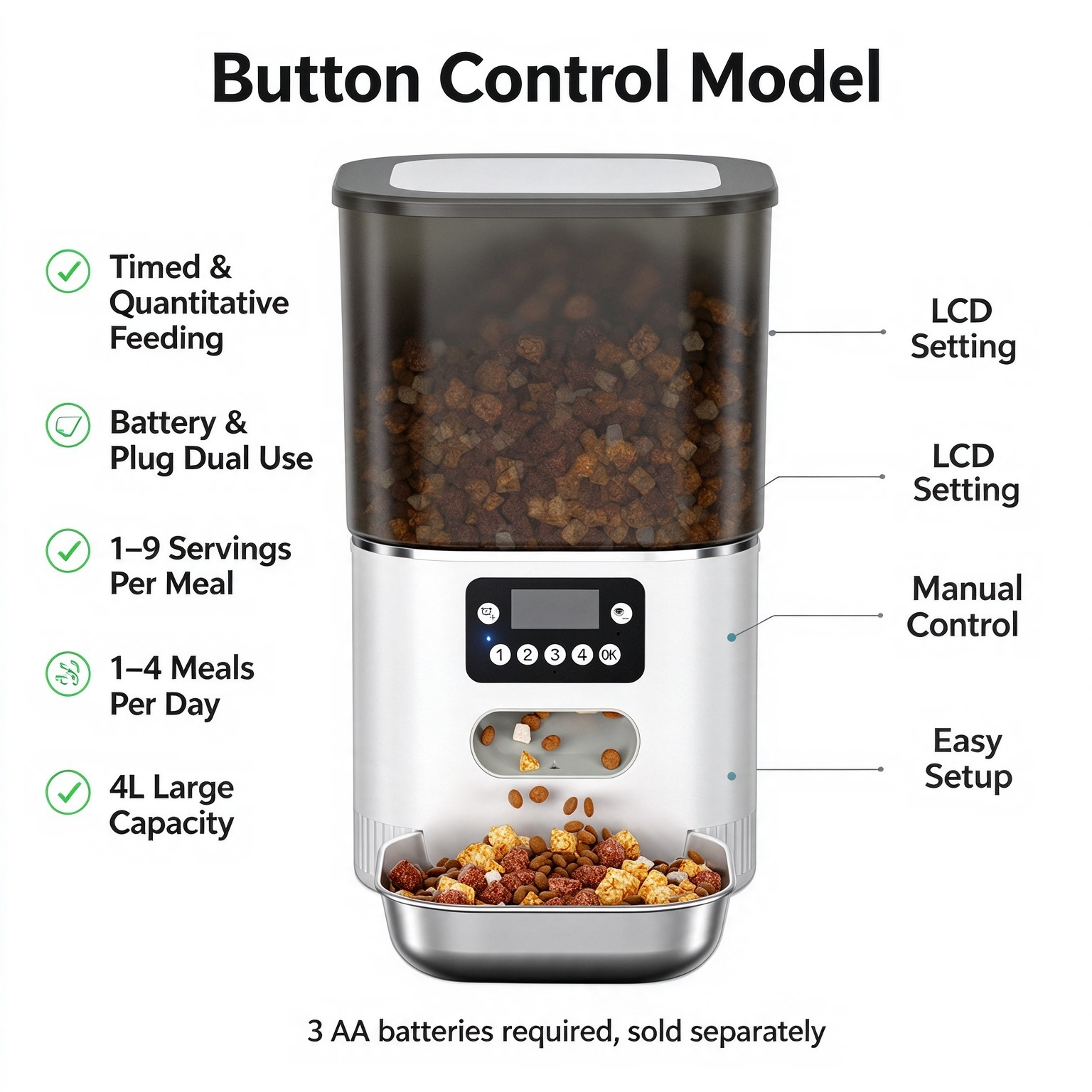 Smart Multi-Bowl Automatic Pet Feeder (4L) – App-Controlled & Button-Operated Meal Dispenser for Cats and Dogs (Suitable for Multi-Pet Households) - Image 8