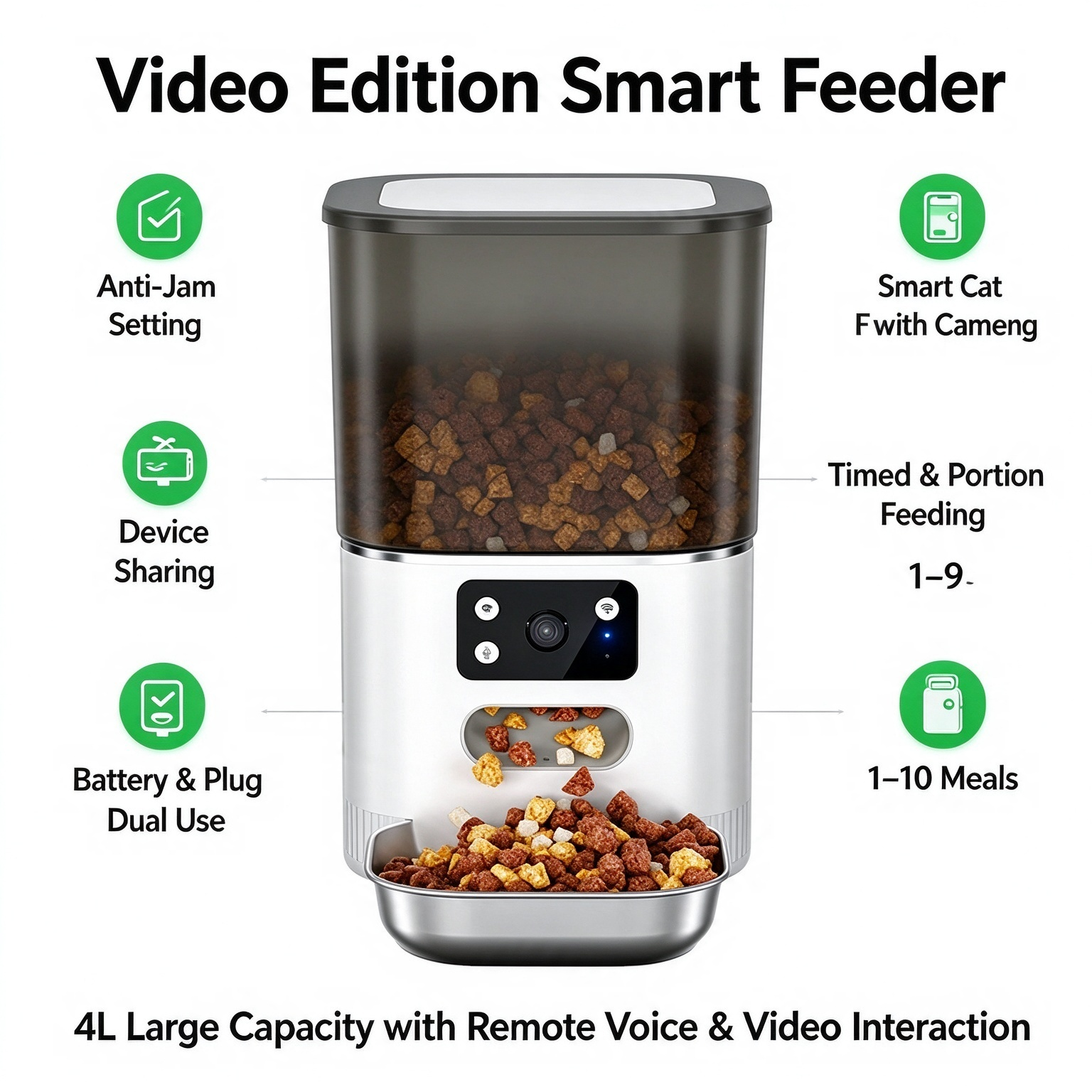 Smart Multi-Bowl Automatic Pet Feeder (4L) – App-Controlled & Button-Operated Meal Dispenser for Cats and Dogs (Suitable for Multi-Pet Households) - Image 3