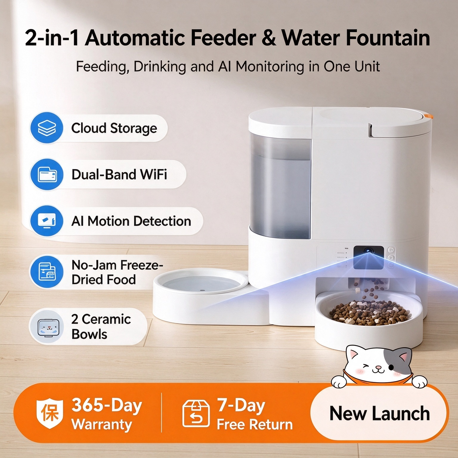 Smart Automatic Pet Feeder with Camera, Timer, and Integrated Water Dispenser (for Cats and Dogs) - Image 2