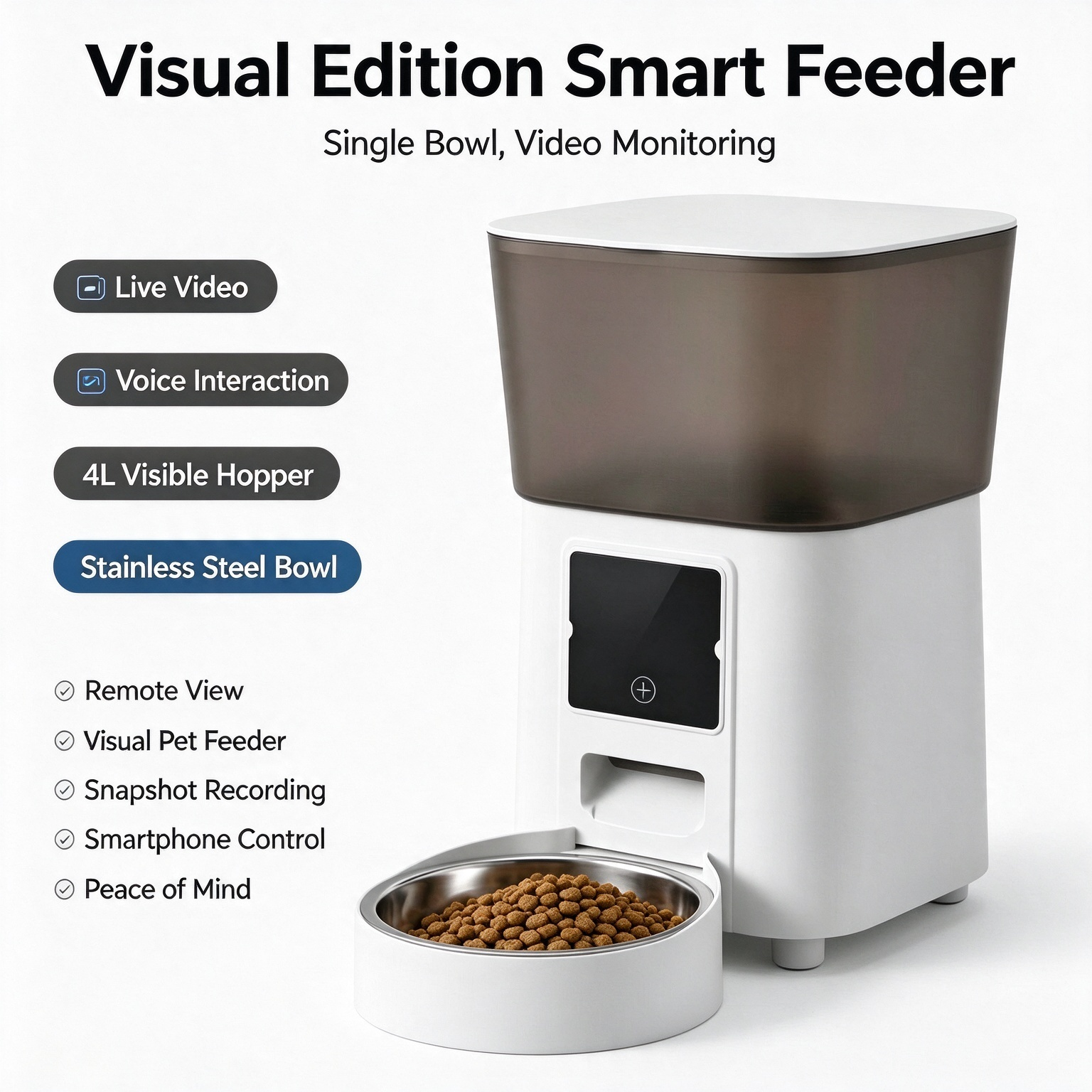 Smart Automatic Pet Feeder: Large-Capacity Unit with Camera for Remote, Scheduled, and Portion-Controlled Feeding of Cats and Dogs - Image 2
