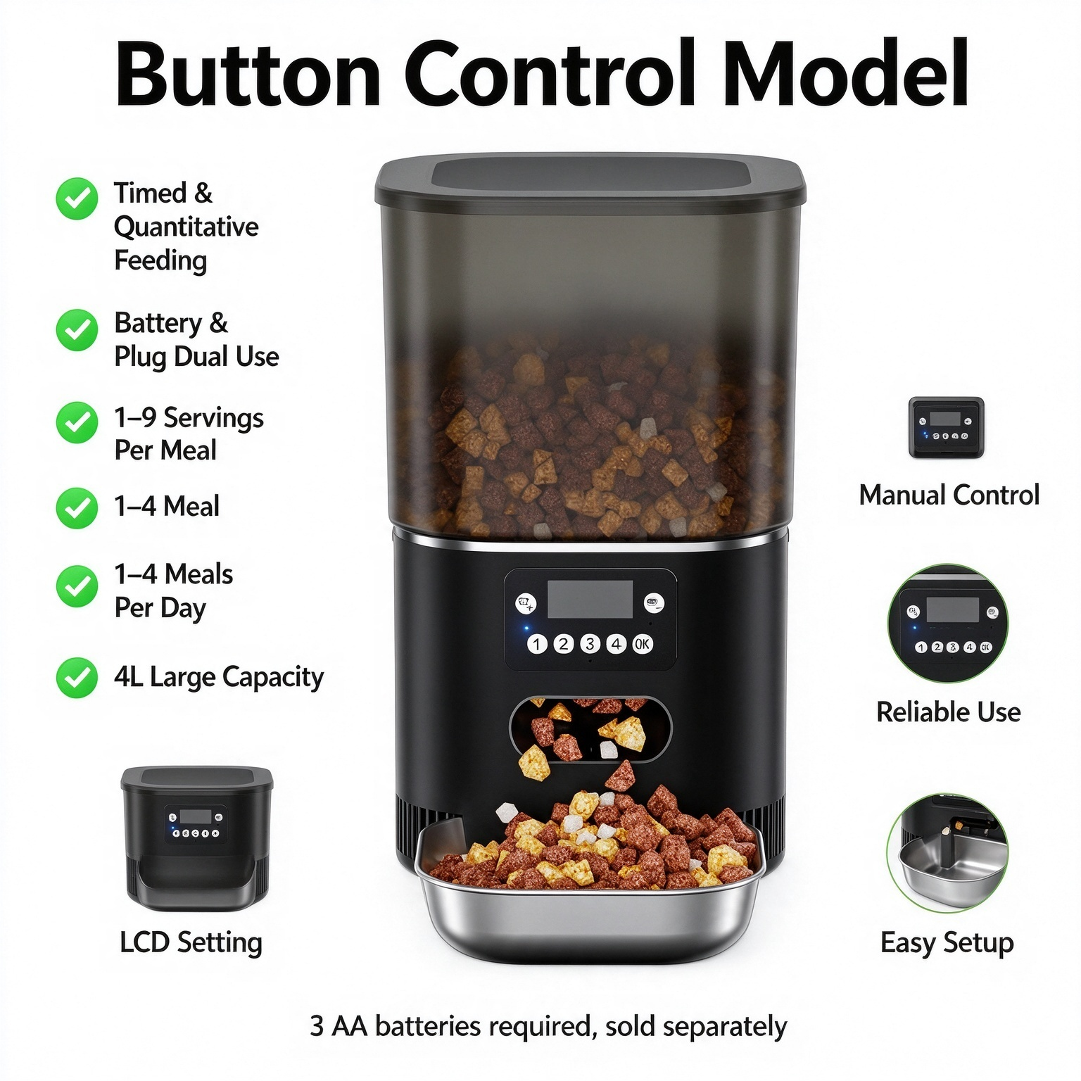 Smart Multi-Bowl Automatic Pet Feeder (4L) – App-Controlled & Button-Operated Meal Dispenser for Cats and Dogs (Suitable for Multi-Pet Households) - Image 9
