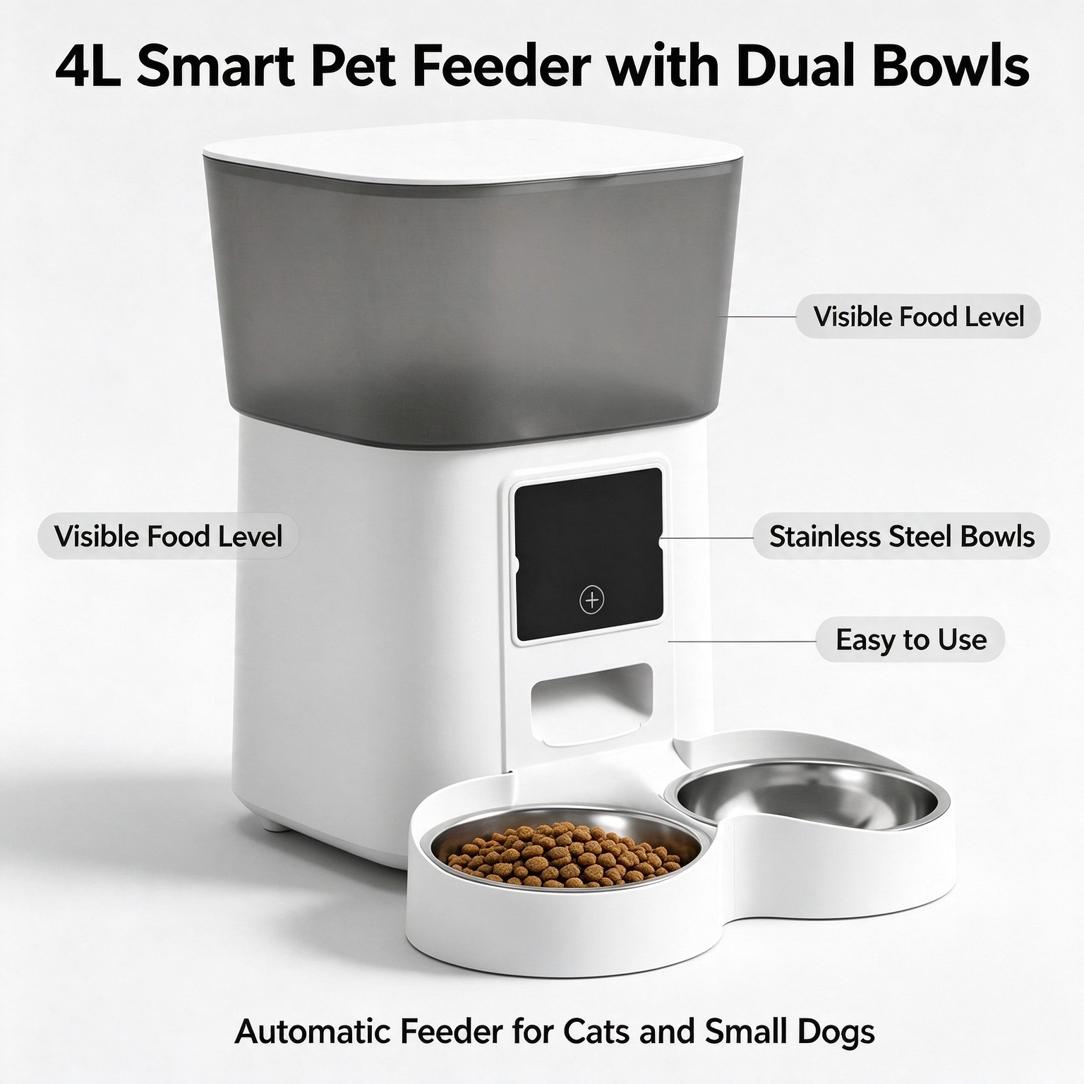 Smart Automatic Pet Feeder: Large-Capacity Unit with Camera for Remote, Scheduled, and Portion-Controlled Feeding of Cats and Dogs - Image 3