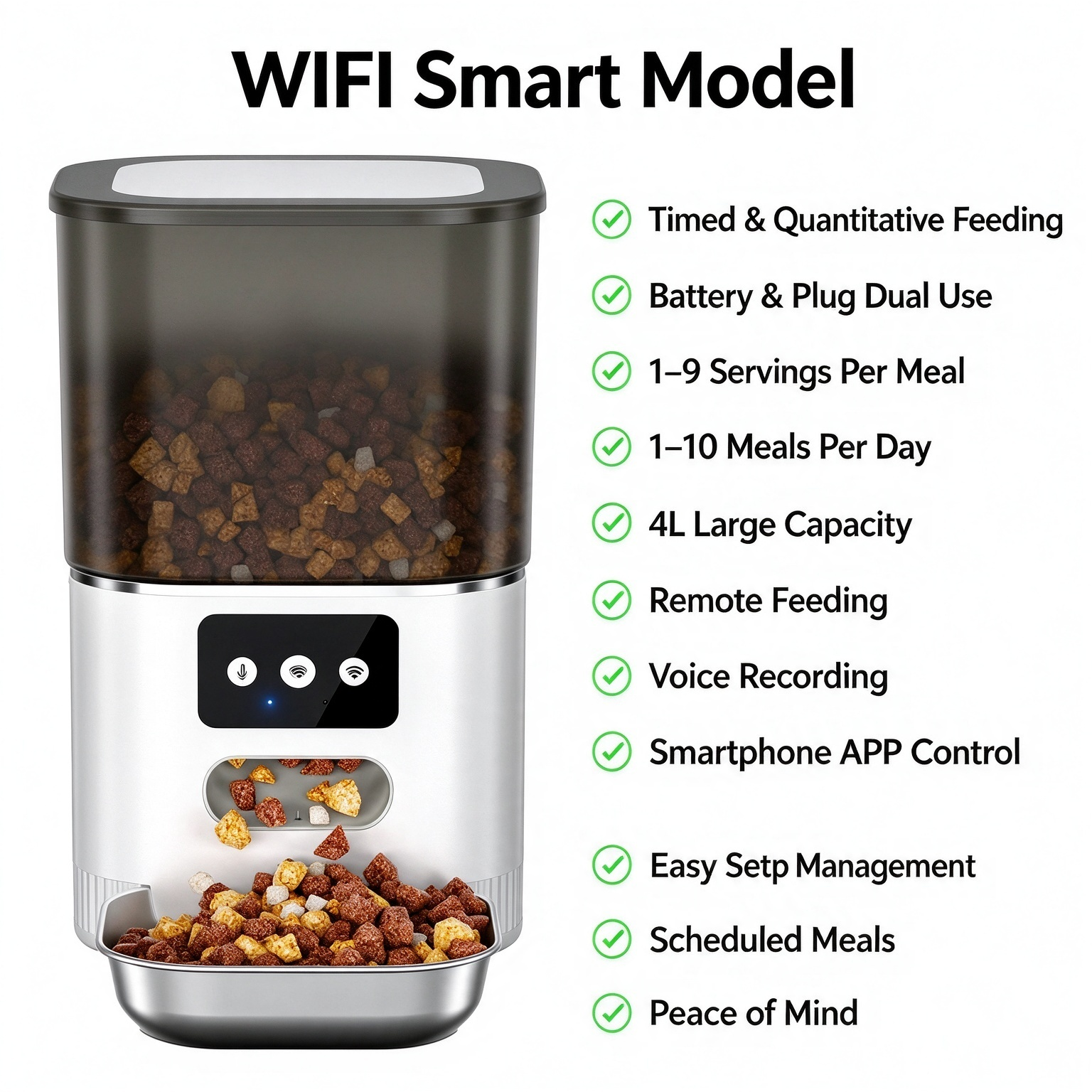 Smart Multi-Bowl Automatic Pet Feeder (4L) – App-Controlled & Button-Operated Meal Dispenser for Cats and Dogs (Suitable for Multi-Pet Households) - Image 10