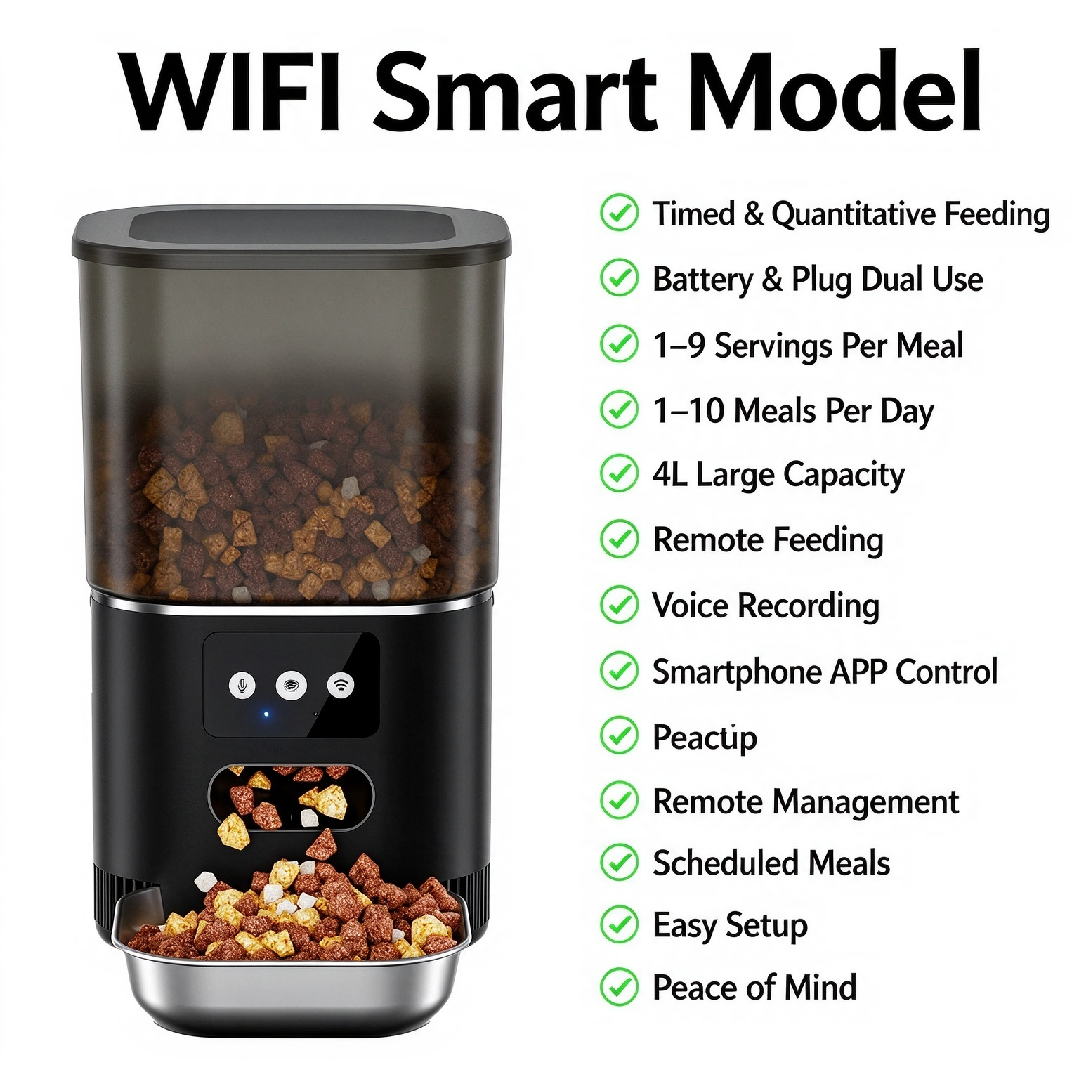 Smart Multi-Bowl Automatic Pet Feeder (4L) – App-Controlled & Button-Operated Meal Dispenser for Cats and Dogs (Suitable for Multi-Pet Households) - Image 2