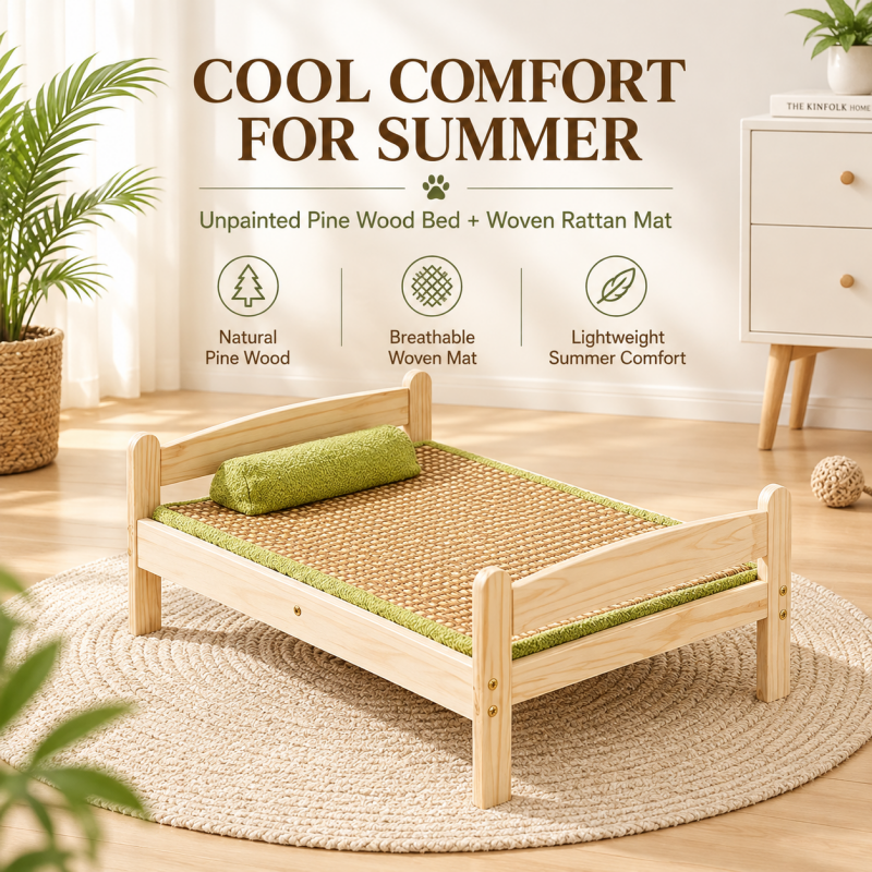 Nordic Solid Wood Elevated Pet Bed