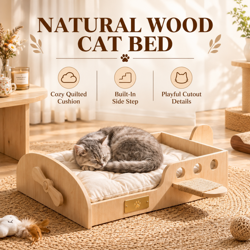 Airplane-Shaped Wooden Cat Bed