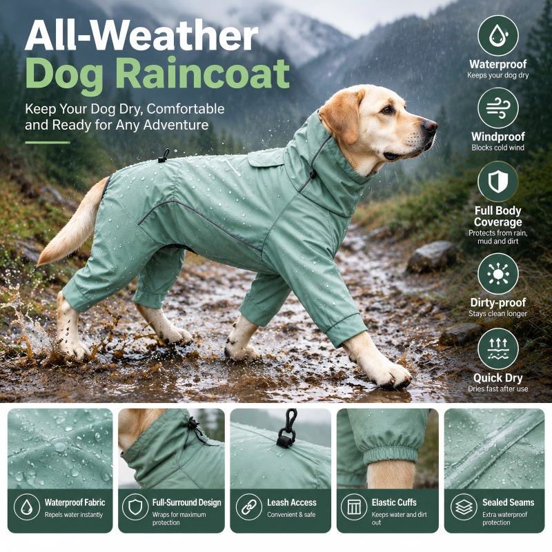 All-Weather Full-Body Dog Raincoat