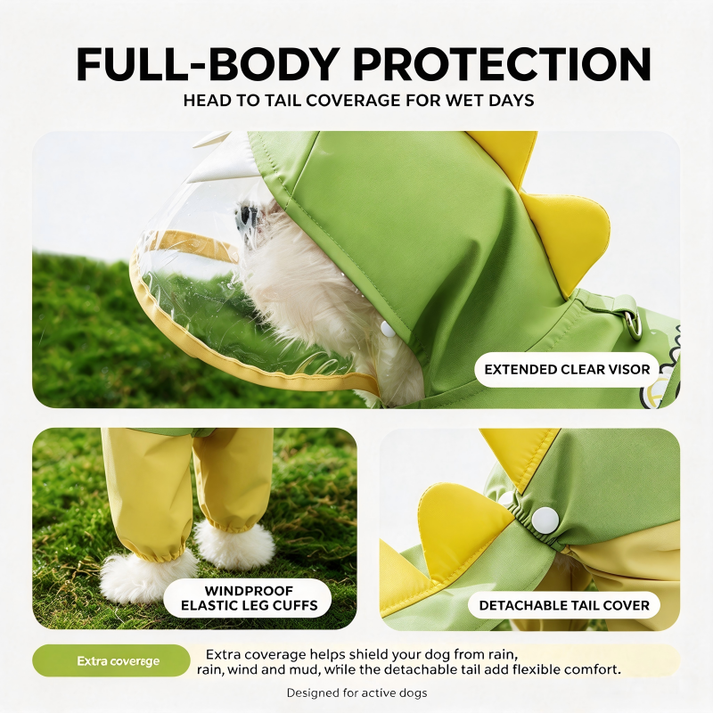 Hipidog Cute Dinosaur Dog Raincoat - Image 3