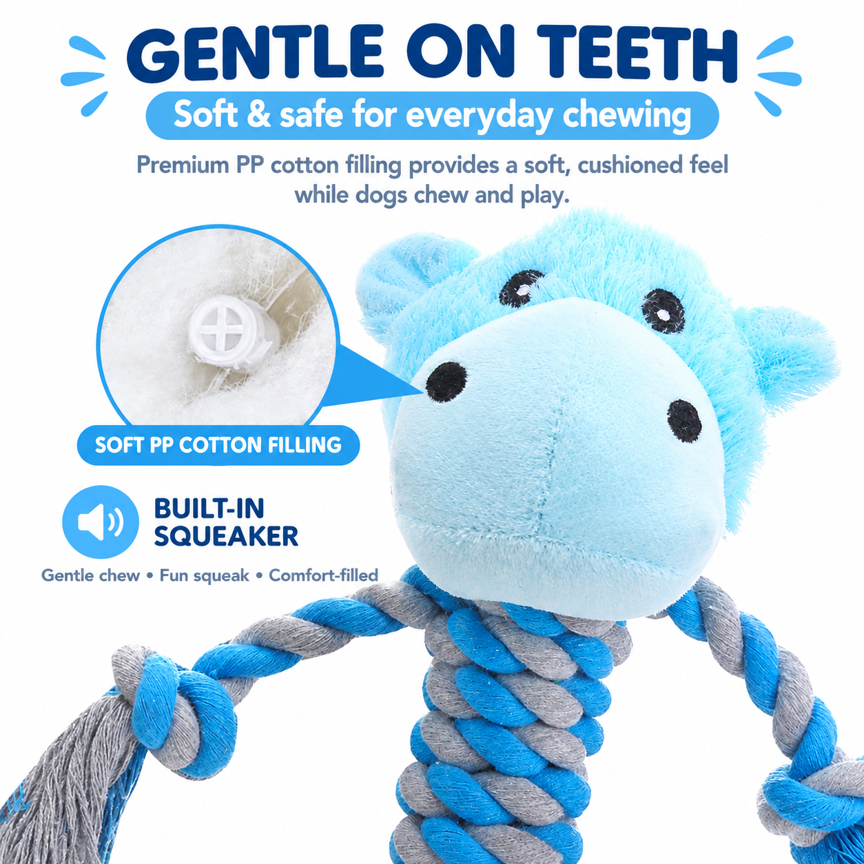 Squeaky Animal Rope Dog Toy - Image 2