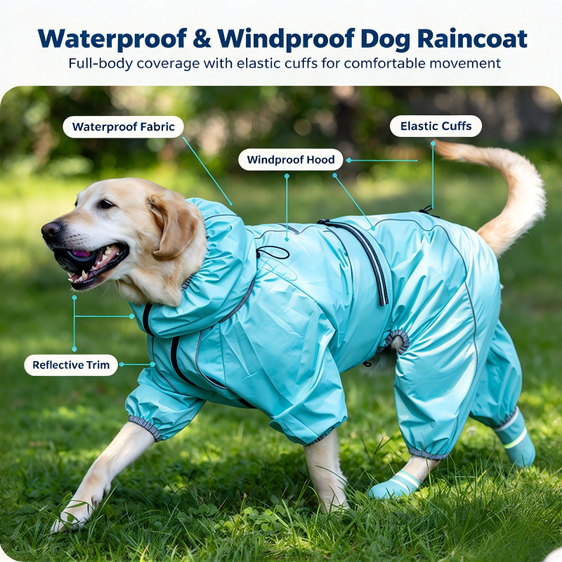 BEOW Waterproof & Windproof Full-Body Dog Raincoat with Reflective Trim - Image 3