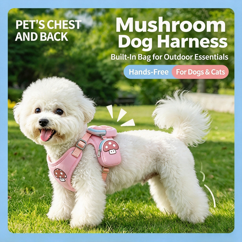 Cute Mushroom Dog Harness with Mini Backpack - Image 4
