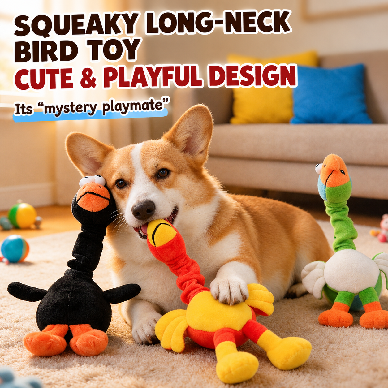 Squeaky Long-Neck Bird Dog Toy - Image 3