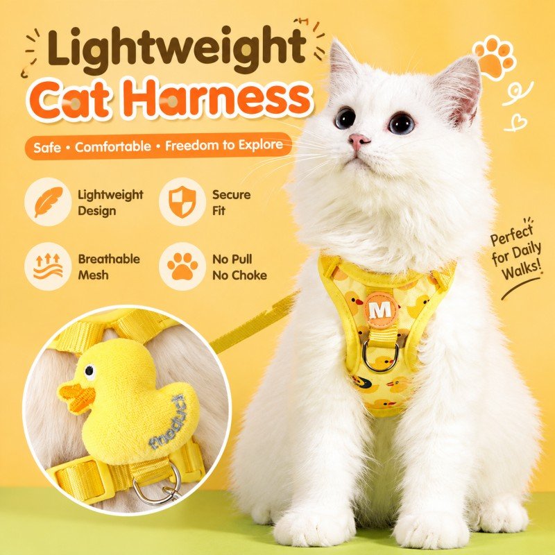 Cute Duck Cat & Small Dog Harness with Leash