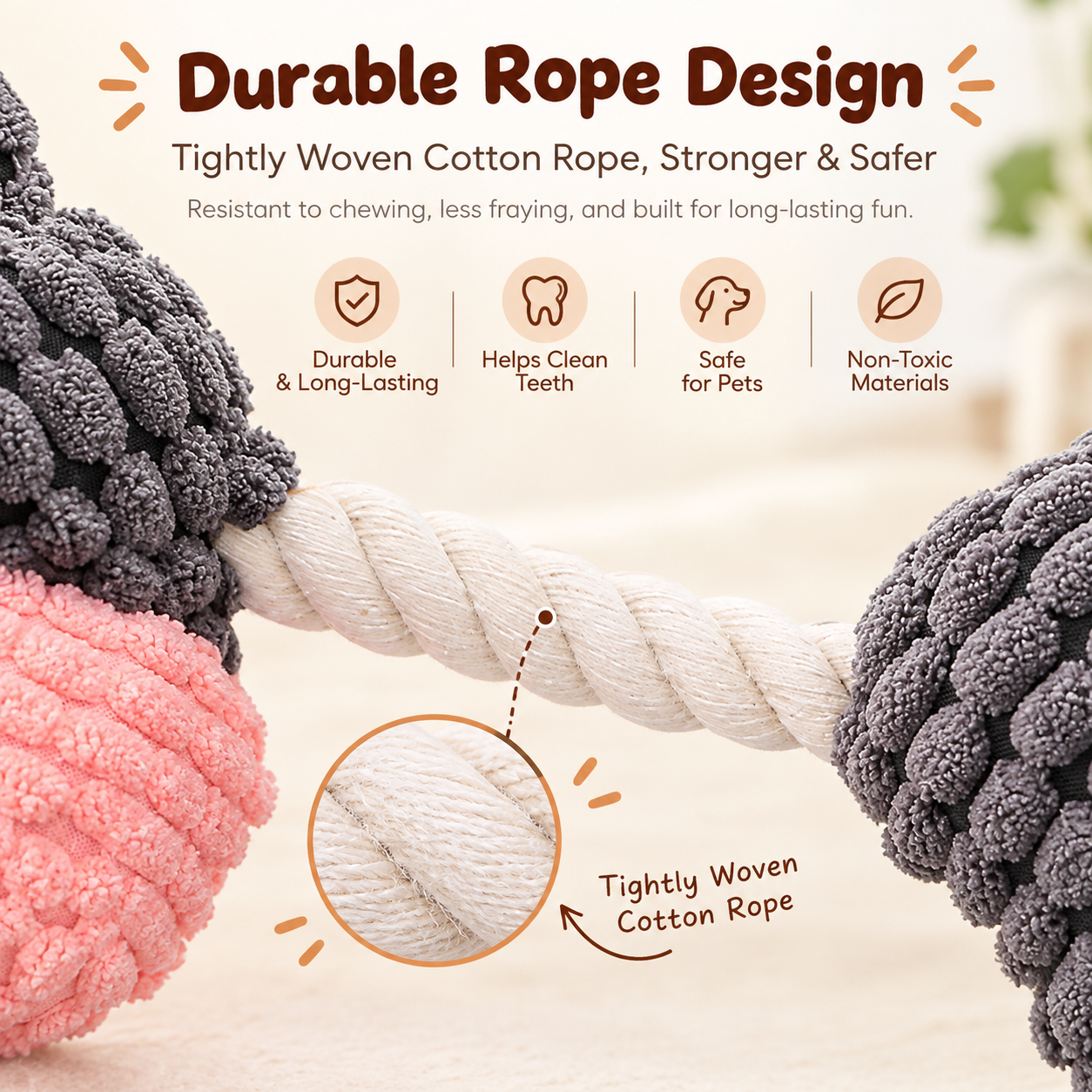 Squeaky Dog Chew Toy with Durable Cotton Rope - Image 2