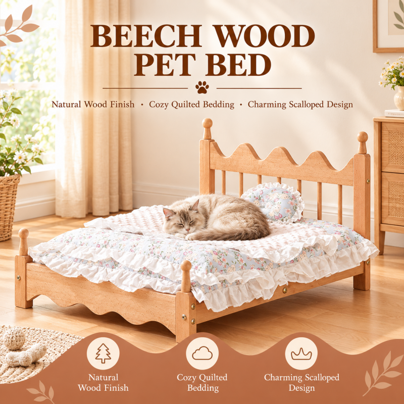 Solid Beech Wood Crown Pet Bed
