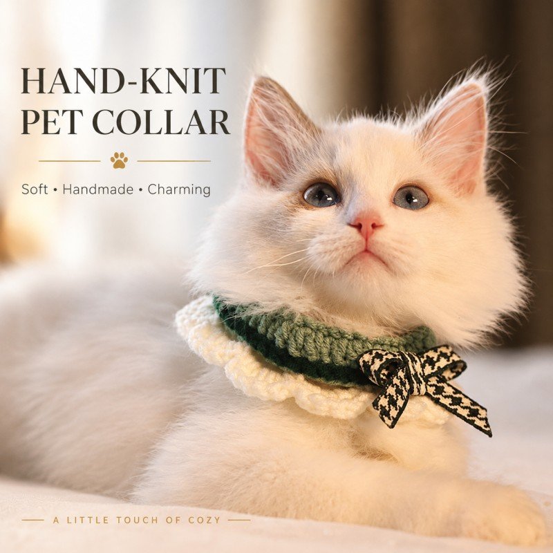 Handmade Crochet Cat Collar with Bow