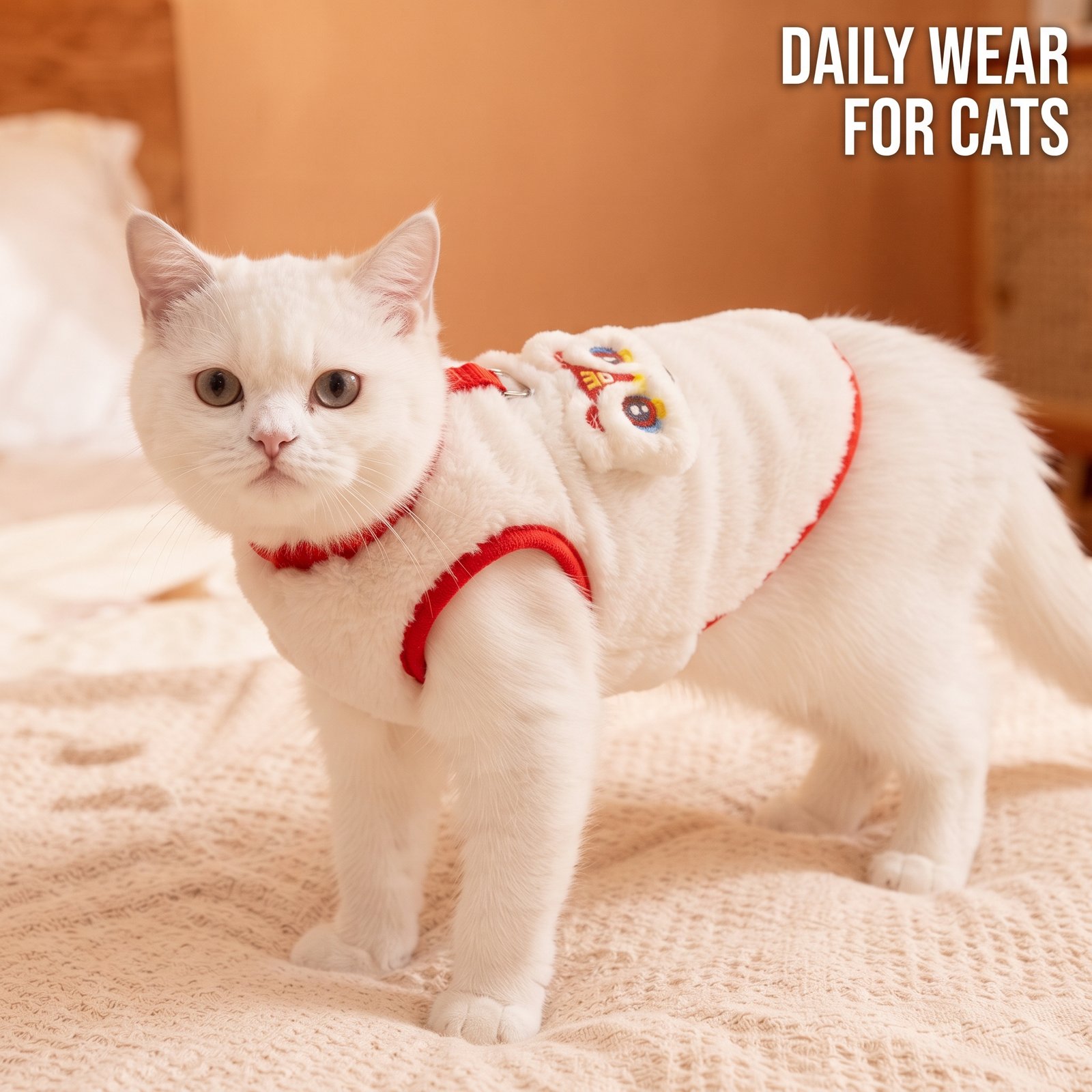 Autumn/Winter Fleece-Lined Warm Vest for Cats – Features Leash Attachment, Shedding Control, and a Cute "Lion Dance" Design; Suitable for Ragdolls, British Shorthairs, and Kittens - Image 6