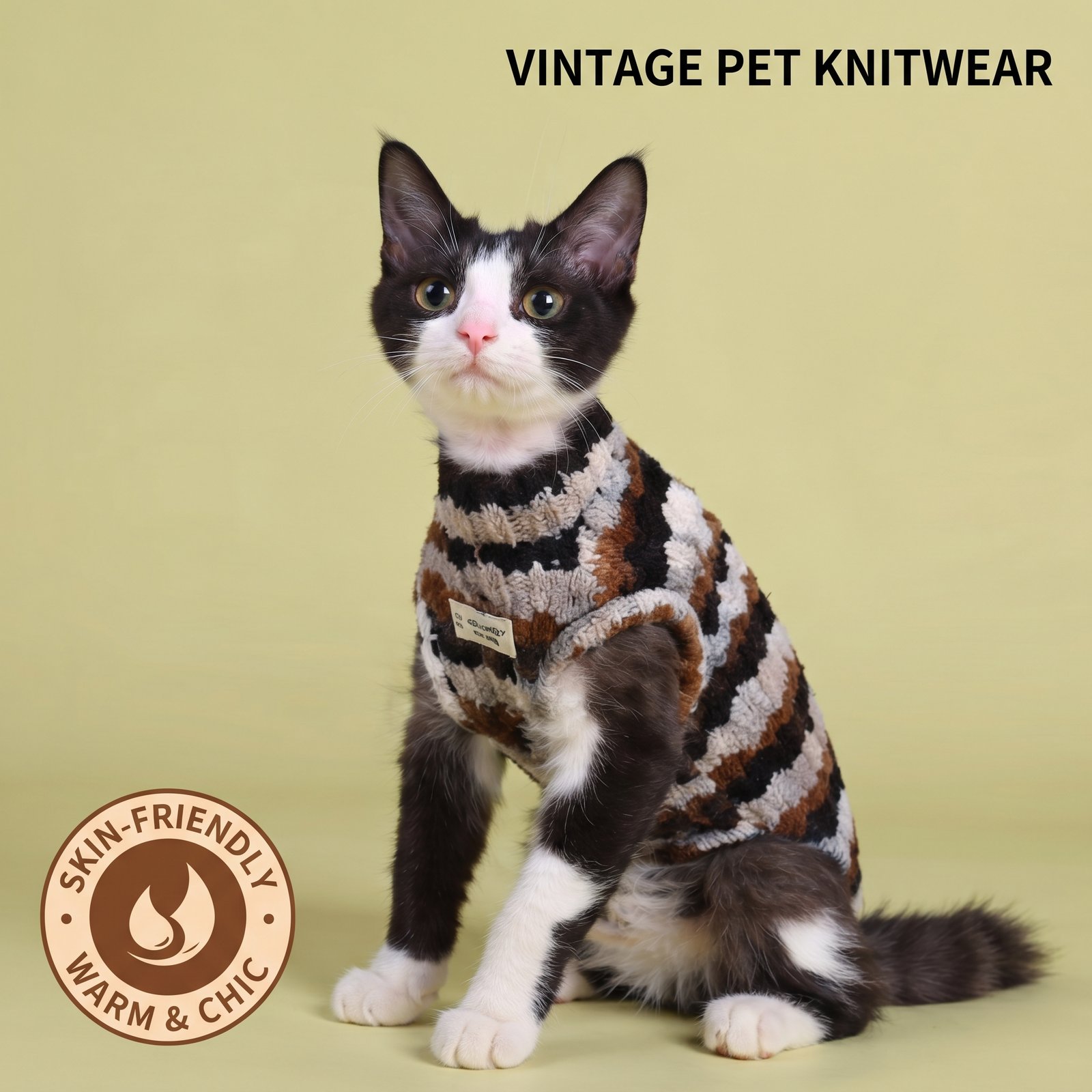 Cat Clothing: Multicolored Striped Two-Legged Sweater for Kittens – Warm, Pullover-Style Knitwear for Autumn and Winter - Image 3