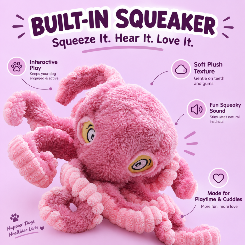 Squeaky Plush Octopus Dog Toy