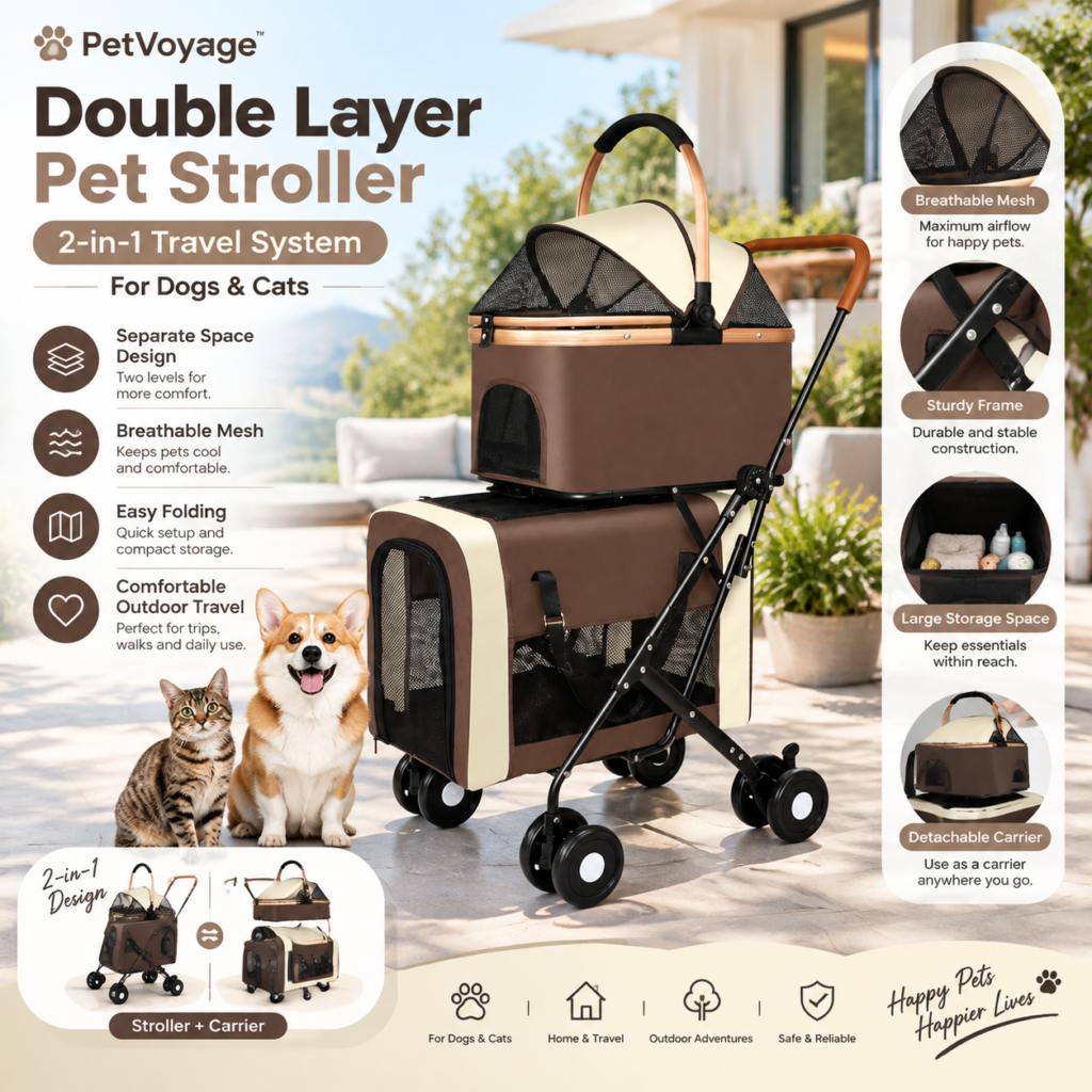 3-in-1 Double Layer Pet Stroller