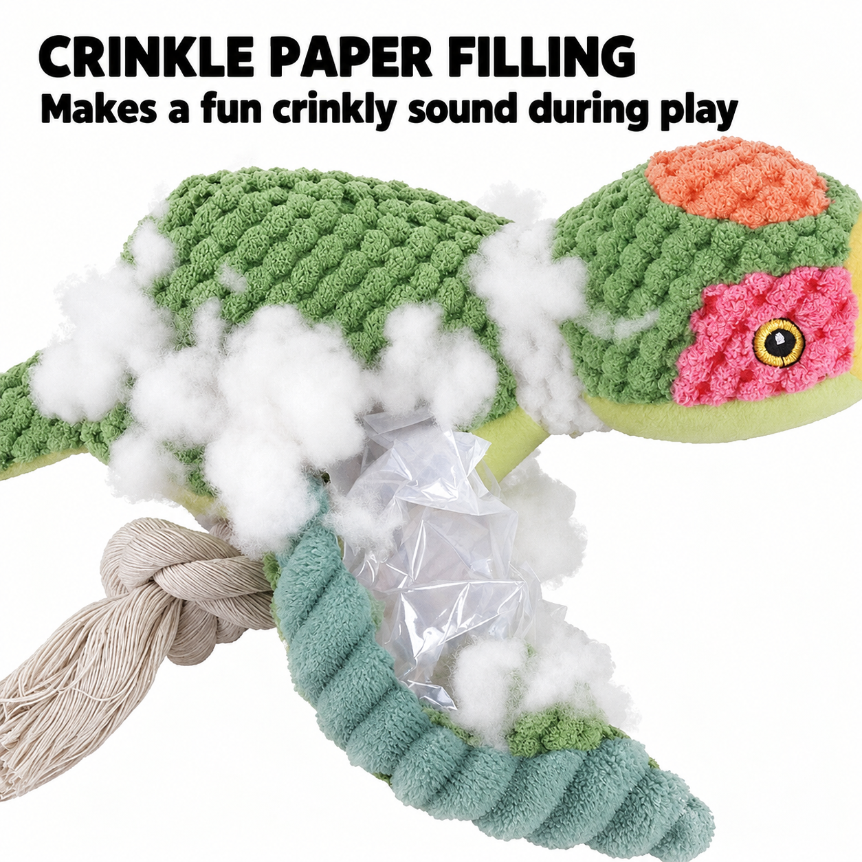 Squeaky & Crinkle Dog Chew Toy with Cotton Rope - Image 3