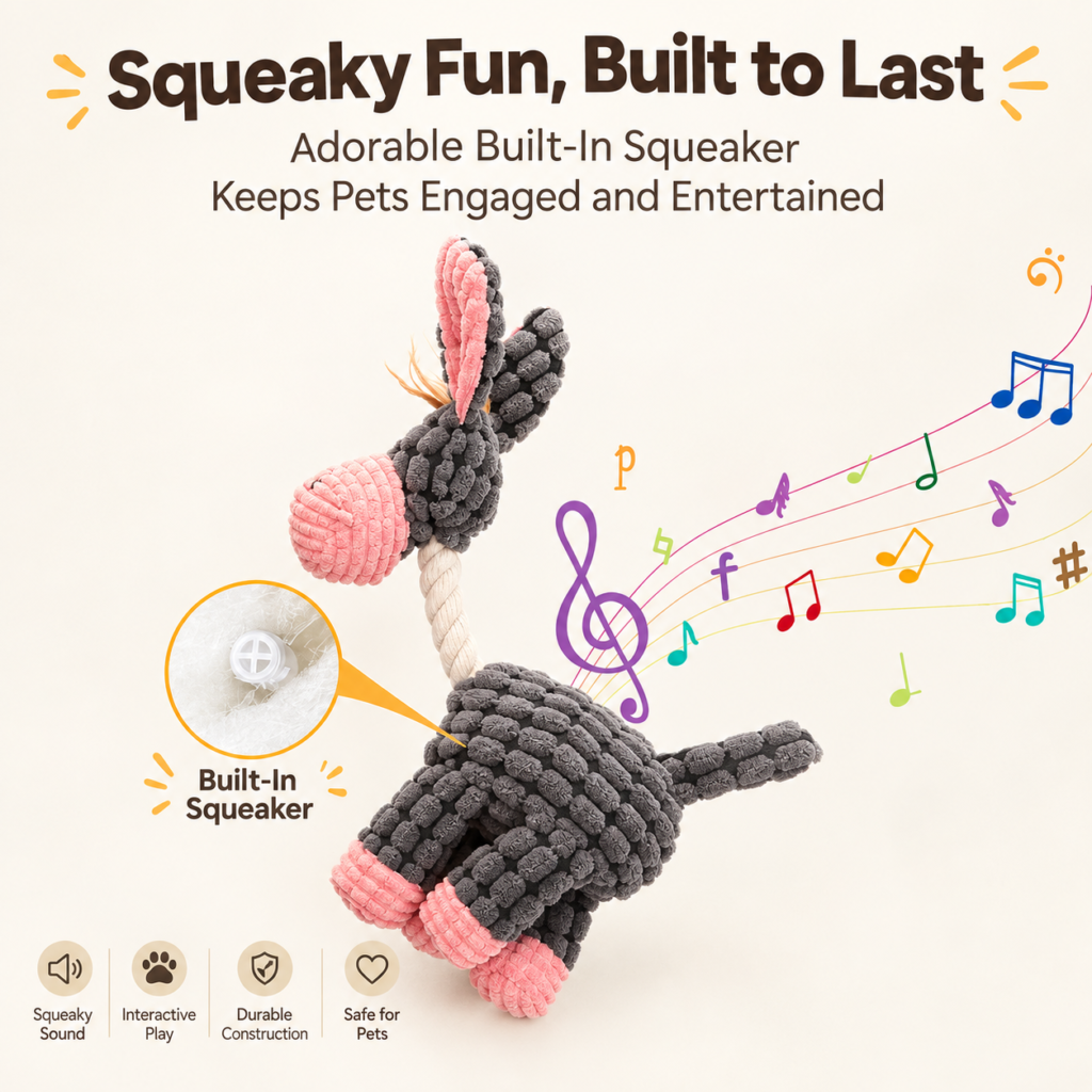 Squeaky Dog Chew Toy with Durable Cotton Rope
