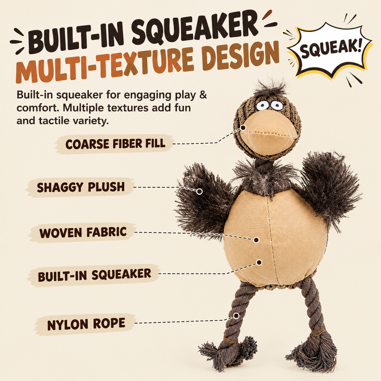 Squeaky Ostrich Dog Toy