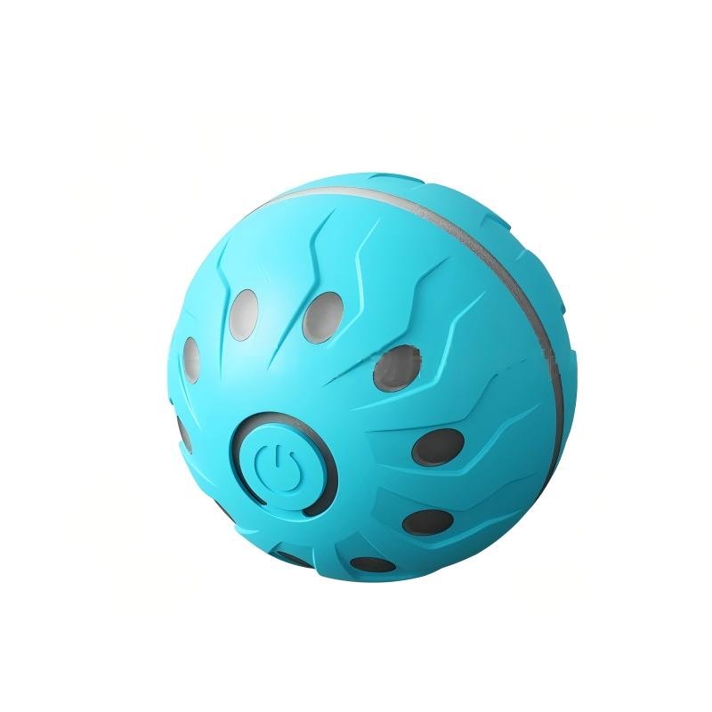 Cyan mecha-style smart electric pet ball, auto rolling obstacle avoidance glowing interactive toy for cats and dogs