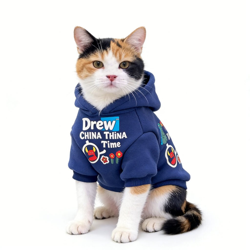 Pet hooded sweatshirt, fun cartoon printed hoodie, casual clothes for cats and small dogs, outfit for pet photos