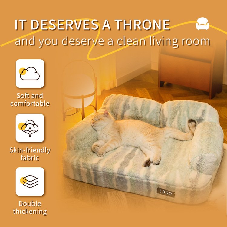 Gradient Striped Faux Fur Pet Sofa Bed, Wrap-around Backrest & Armrest Thick Plush Dog Cat Couch, Two Colors Warm Pet Nest for Small & Medium Dogs and Cats - Image 2