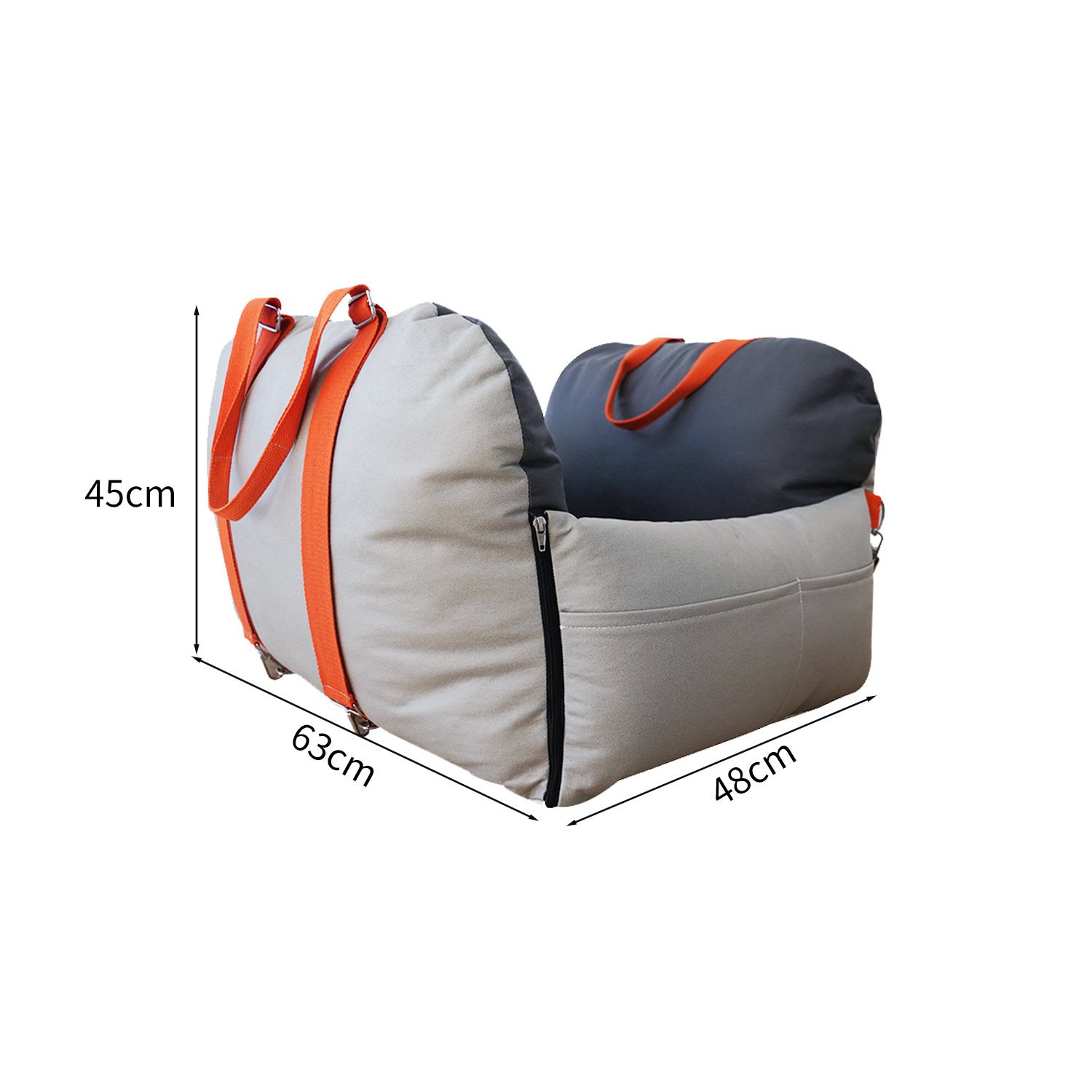 Car pet safety bed, portable hand-held dog car seat, removable washable anti-collision pet car booster seat, grey & orange travel pet bed