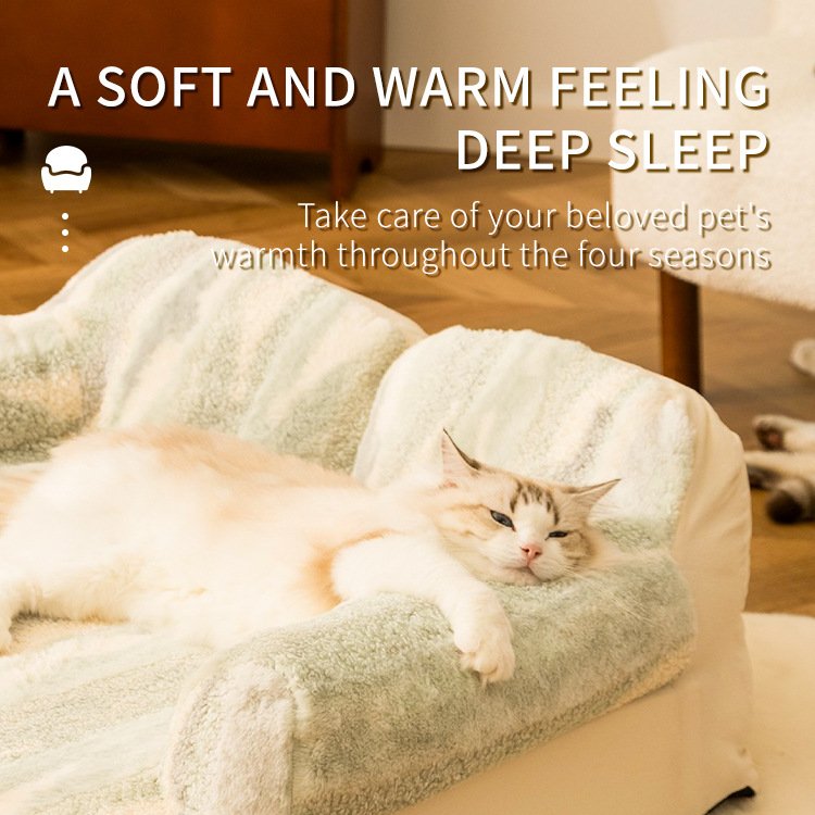 Gradient Striped Faux Fur Pet Sofa Bed, Wrap-around Backrest & Armrest Thick Plush Dog Cat Couch, Two Colors Warm Pet Nest for Small & Medium Dogs and Cats - Image 3