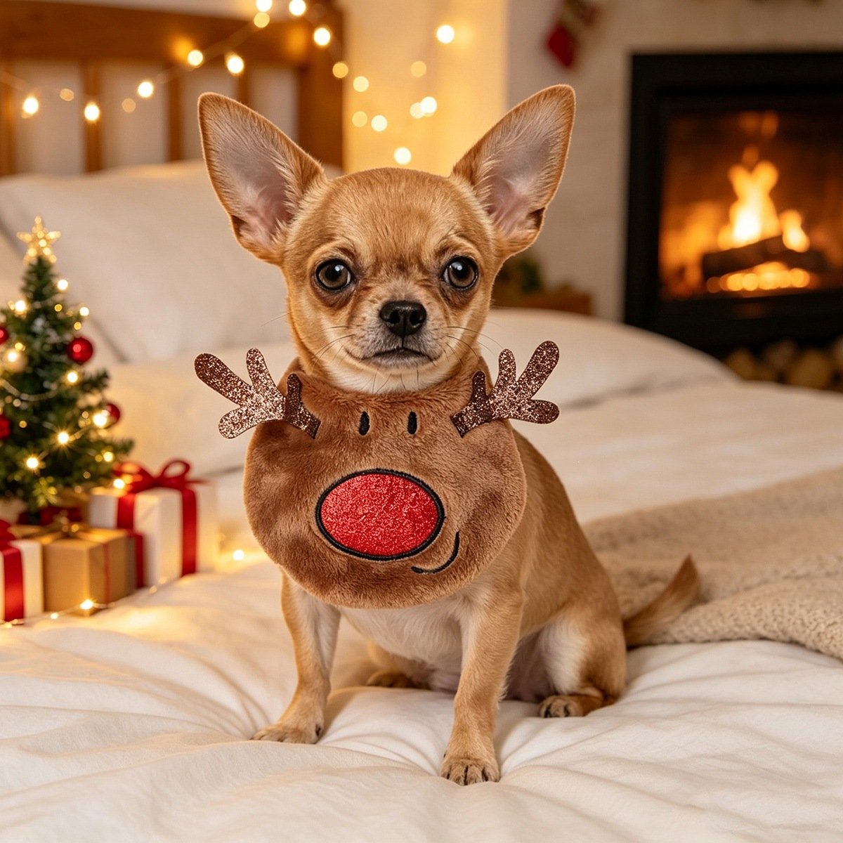 Festive Glittery Christmas Reindeer Pet Bib – Drool Cloth/Neckwear for Dogs & Cats (In Stock / Wholesale) - Image 2