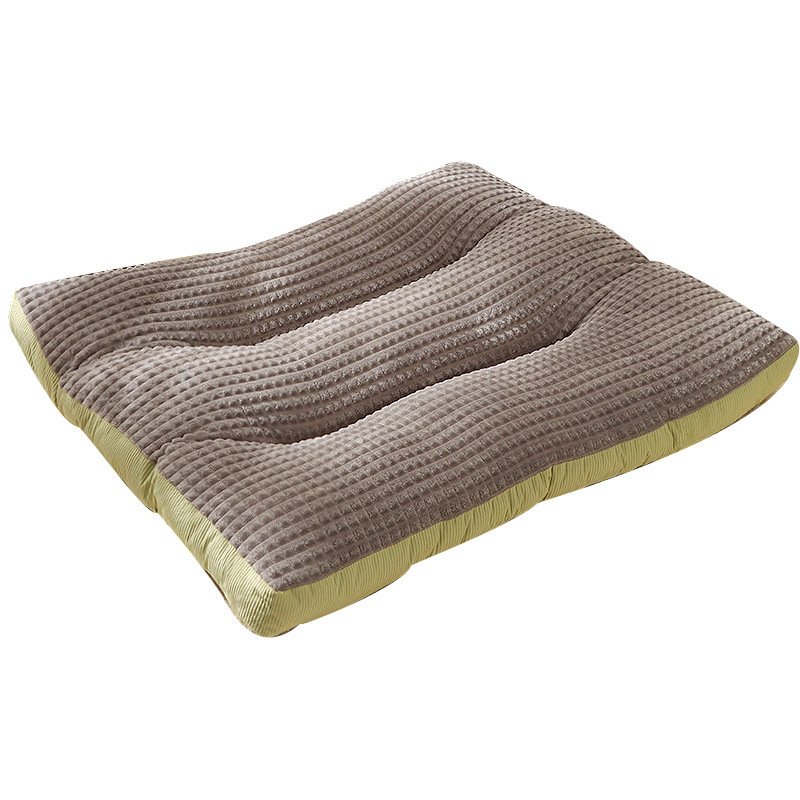 Striped plush pet mat, thick grooved sleeping cushion, color contrasting edge washable dog cat pad, soft non-slip pet mattress