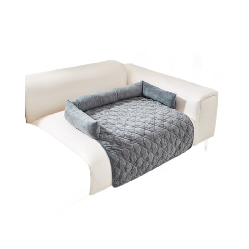 Sofa style pet non-slip mat, 3-sided bolster pet sofa protector, quilted plush washable pet bed mat, furniture anti-scratch anti-dirty pet cover