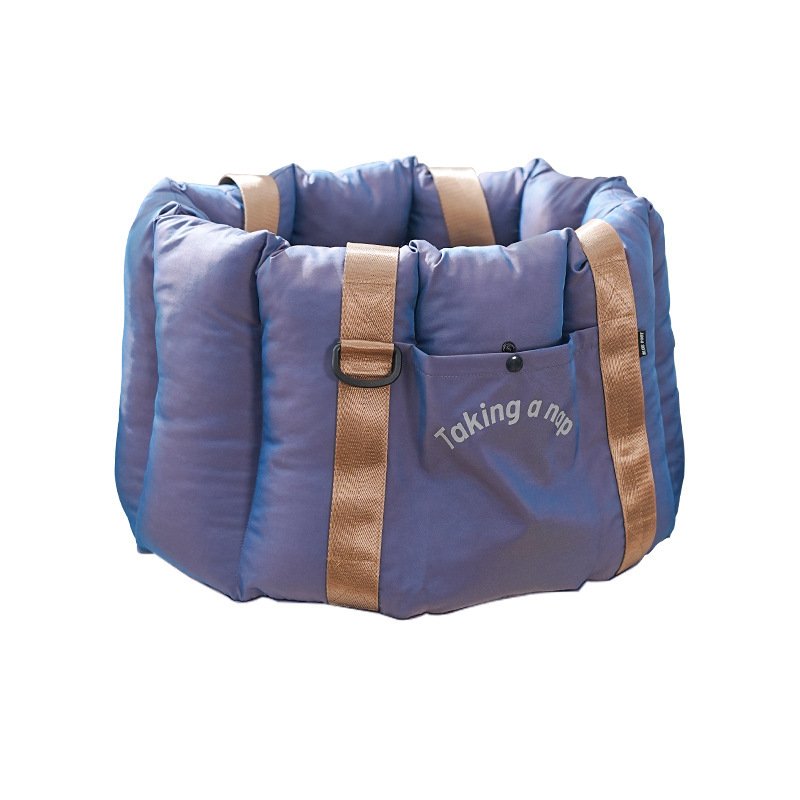 Purple Portable Cylinder Pet Bed, Webbing Reinforced Segmented Cat Bed, Taking a nap Print With Side Pocket, Portable Sleeping Nest for Small Dogs & Cats