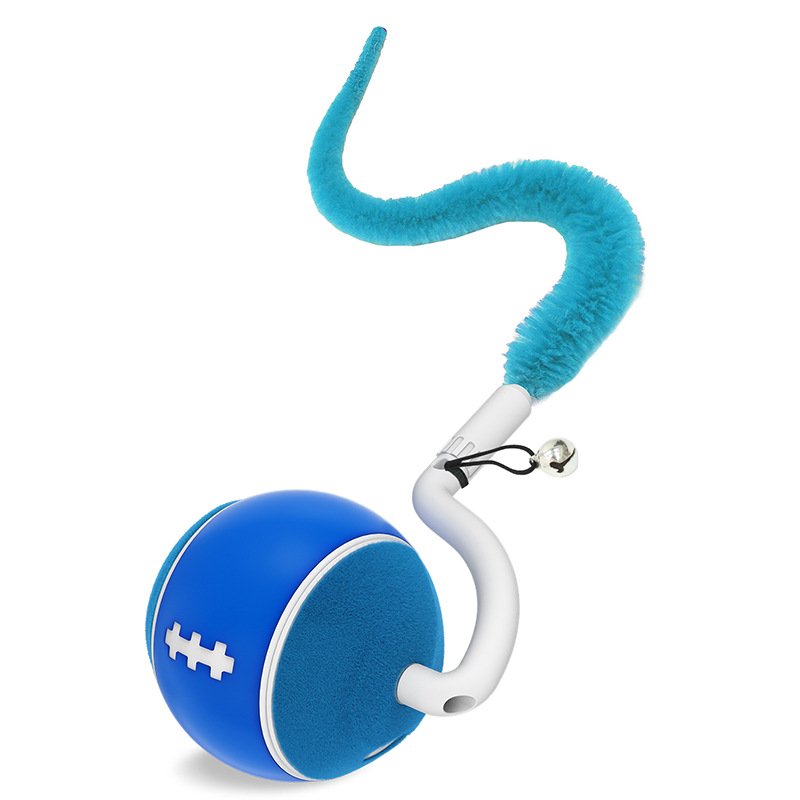 Electric auto rolling cat toy ball with fuzzy tail and bell accessory, interactive self-play toy for cats