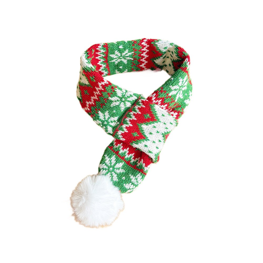 Pet Christmas knitted scarf, snowflake jacquard pattern, pompom decoration, warm neck wrap for cats and dogs, pet photo accessory