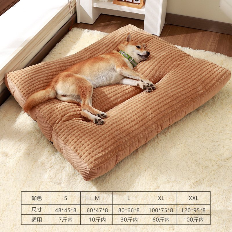 Thick Striped Plush Pet Sleeping Mat, Contoured Groove Cushion for Dogs & Cats, Washable Pet Pad with Contrast Binding - Image 6