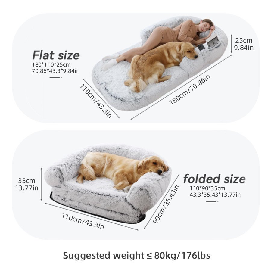Expandable Extra Long Plush Pet Sofa Bed, U Bolster Neck Support Large Dog Bed, Waterproof Non-slip Base with Carry Handle Removable Washable Pet Couch - Image 2