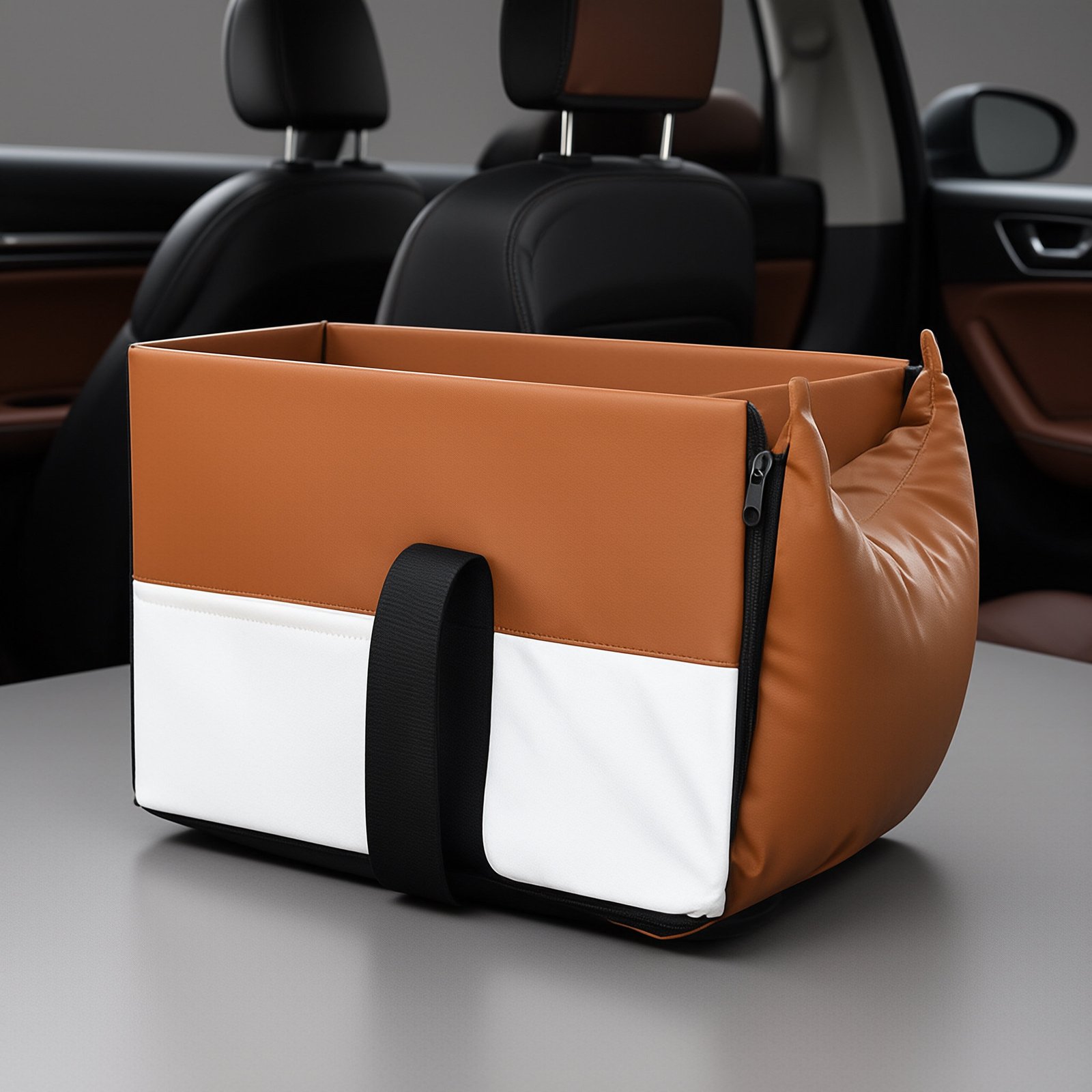 Color Block Faux Leather Dog Booster Car Seat, Waterproof Stain Resistant Pet Car Seat with Raised Sides for Small Dogs - Image 3