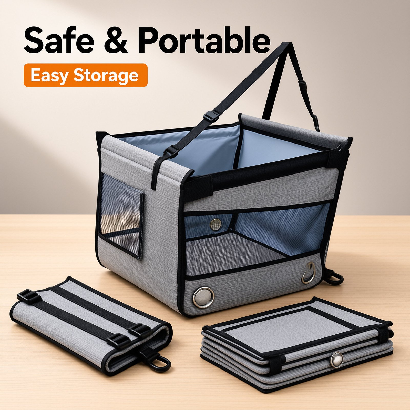 Breathable Dog Car Crate for Medium Large Dogs, Waterproof Foldable Back Seat Pet Travel Carrier with Visual Mesh - Image 3