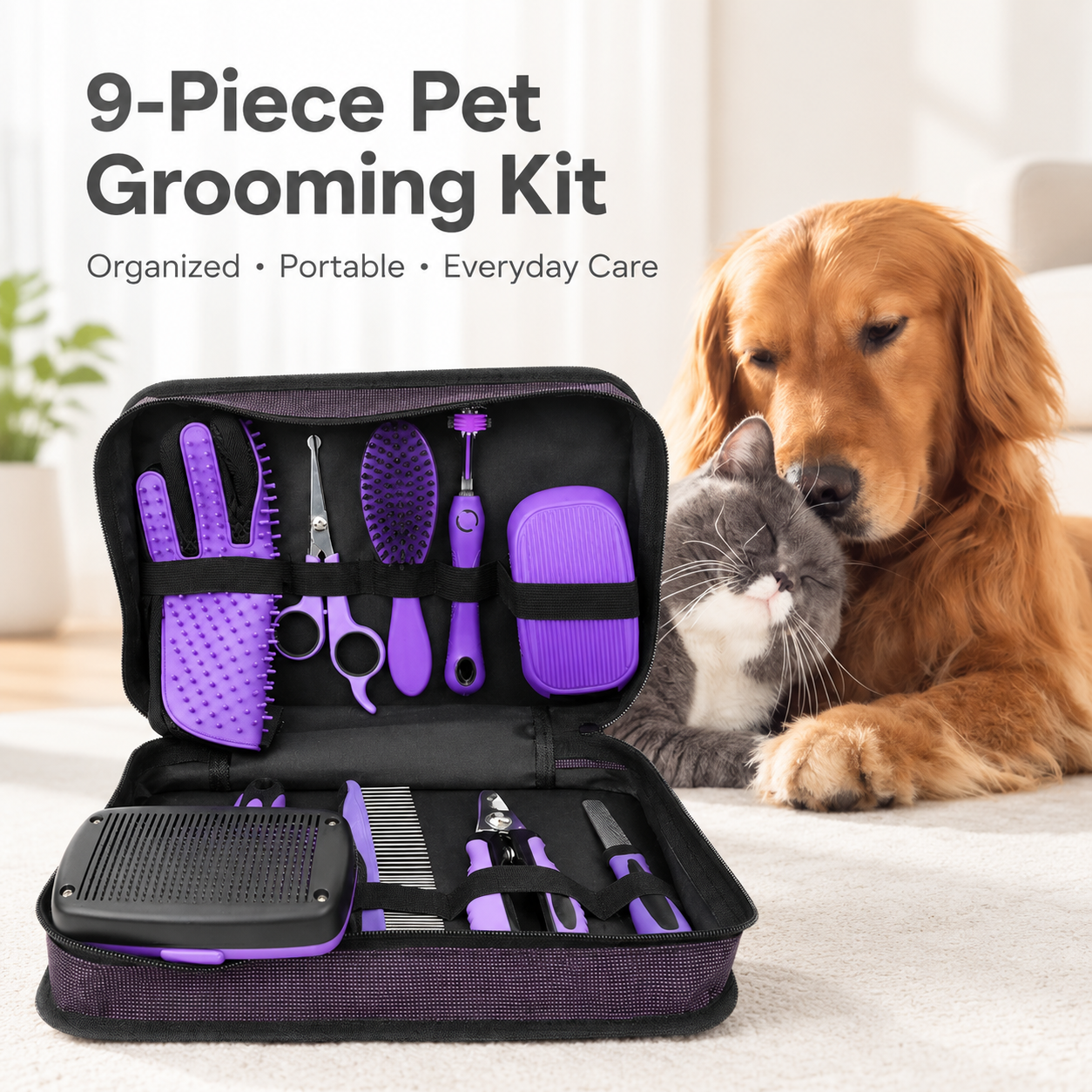 9-Piece Professional Pet Grooming Kit
