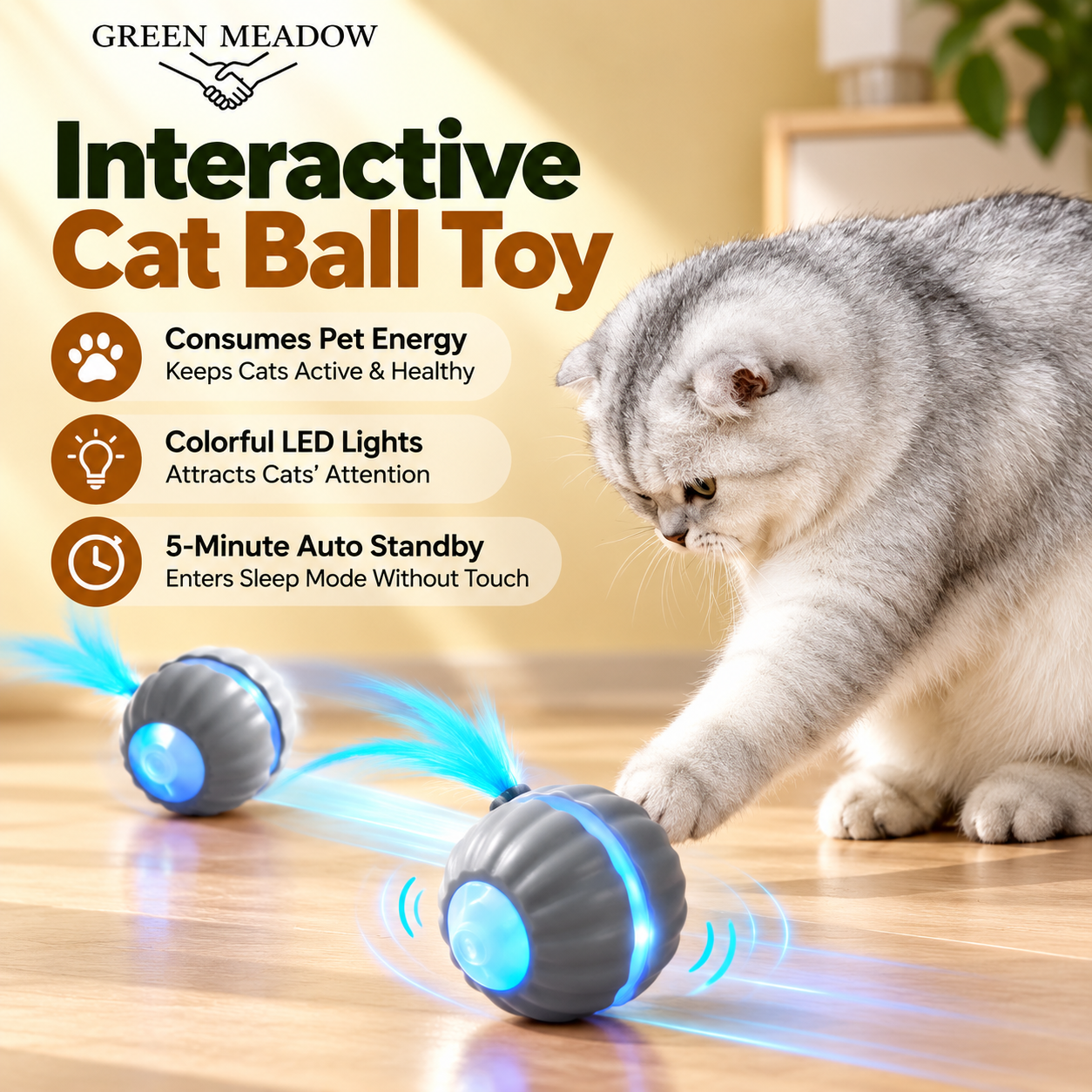 Interactive LED Cat Ball Toy